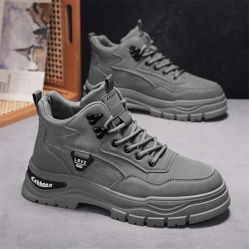 

Осенняя мужская обувь, высокие ботинки-тимберленды, мужские трендовые нескользящие ботинки, спортивная и повседневная обувь на доске, обувь для охраны труда 44 серый