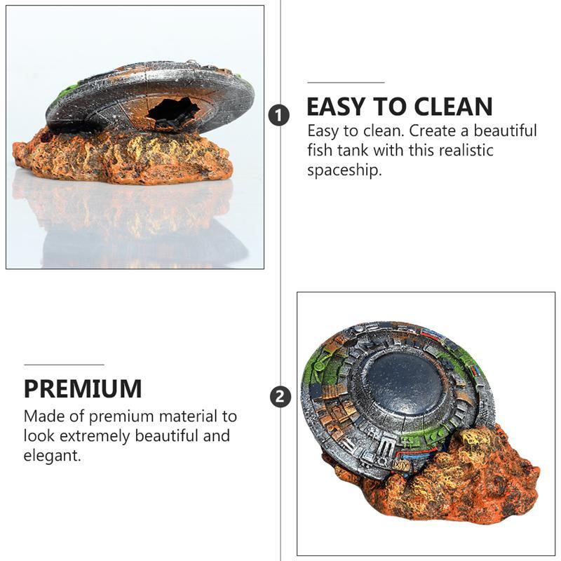 1Pc Emulation UFO Wreck Aquarium Landscaping Decorations Spaceship Resin Craft Fish Tank Ornament