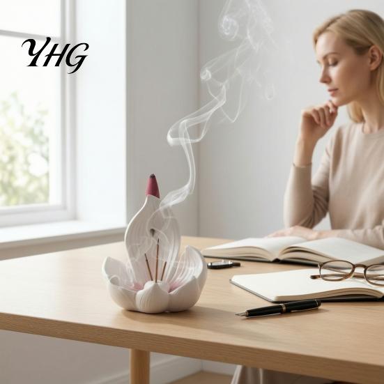 Tower Incense Stand Lotus Backflow Burner Holder, Resin Cone Diffuser, Desktop Aromatherapy Holder for Yoga Meditation Tea Room Bedroom Home Fragrance