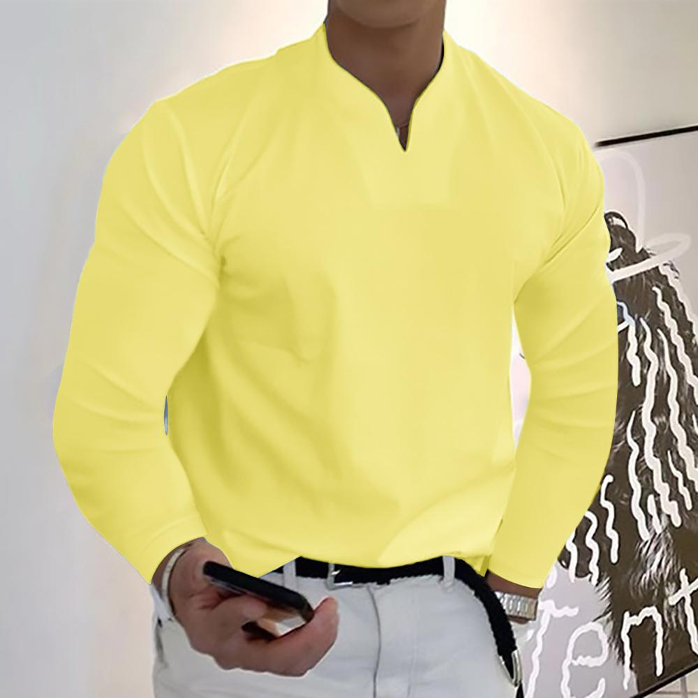 Order A Size Up,Men's Clothes Spring Autumn V-neck Loose Fit Long Sleeve T-shirts Solid Color Tops Casual Tees Shirts Mens Shirts