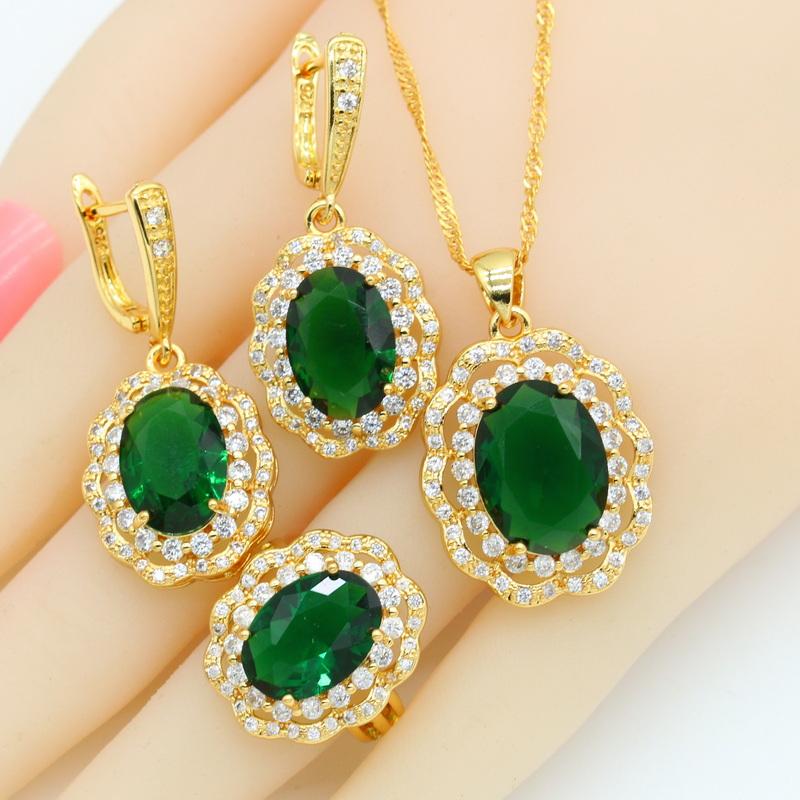 

Geometric Gold Color Jewelry Set For Women Royal Blue Semi-Precious Earrings Necklace Pendant Rings Gift Box 8
