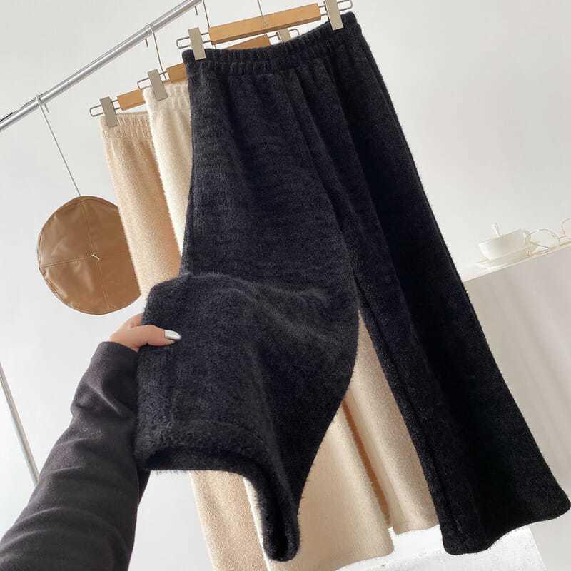 Nové zimní tlusté vintage elastické kalhoty v pase rovné dámské All Match norkový samet Tenké široké nohavice volné kalhoty ženy ležérní oblečení