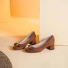 Not tired feet French temperament brown suede thick heel high heels women's professional commuting round head light mouth single shoes women's shoes