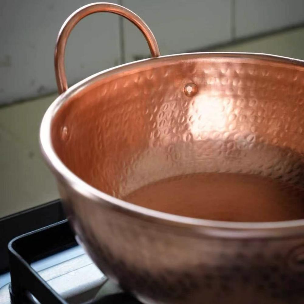 Stary Miedziany Garnek, Garnek na Jedzenie Kempingowy Naczynie do Gotowania Duszenia i Gotowania Makaronu Ręcznie robiony Młotkowana Tekstura 20 cm Garnek Ręczny