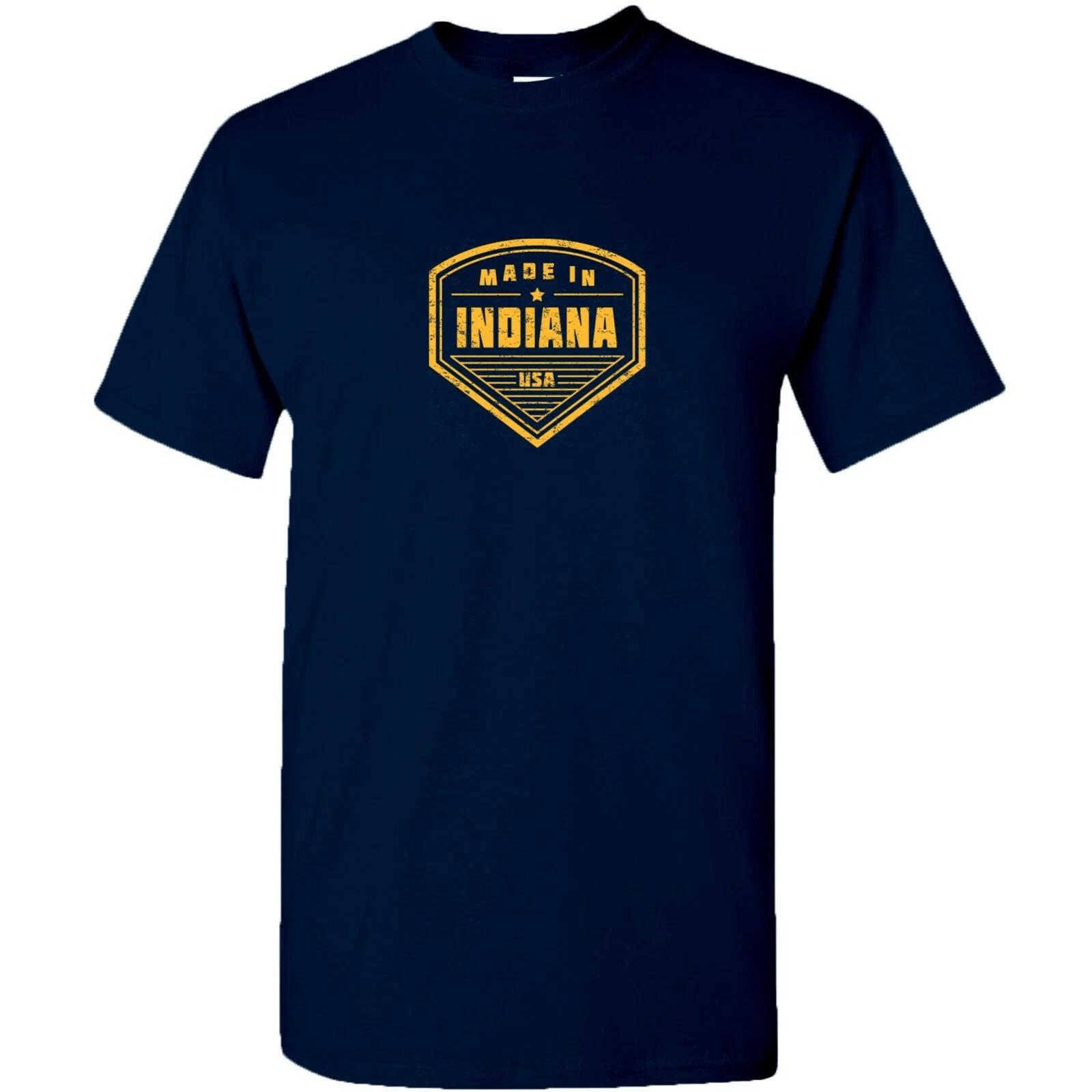 Made in Indiana Badge- Hometown Pride State Short Sleeve T-Shirt - Navy XL