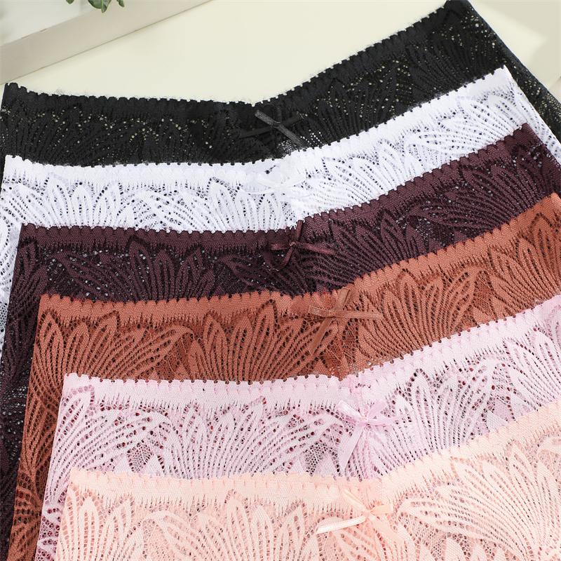 FINETOO 3 Stück Damen Spitze Floral Boyshort Sexy Hollow Out Unterwäsche Niedrige Taille Atmungsaktive Slips Mädchen Weiche Transparente Lingerie