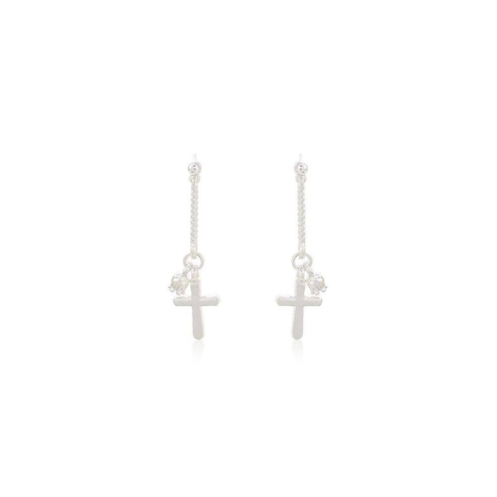 Personalized Chain Cross Diamond Stud Earrings, Light Luxury High Sense Simple Earrings Women
