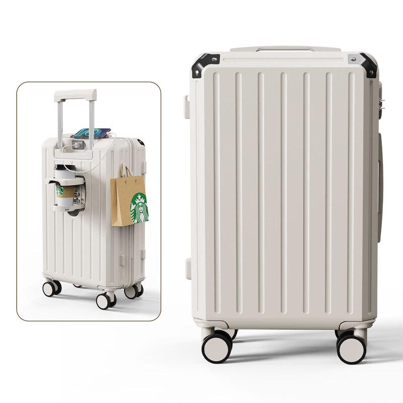 JOURHEY SHI Multi-functional Luggage with Cup Holder for Women 22 inch