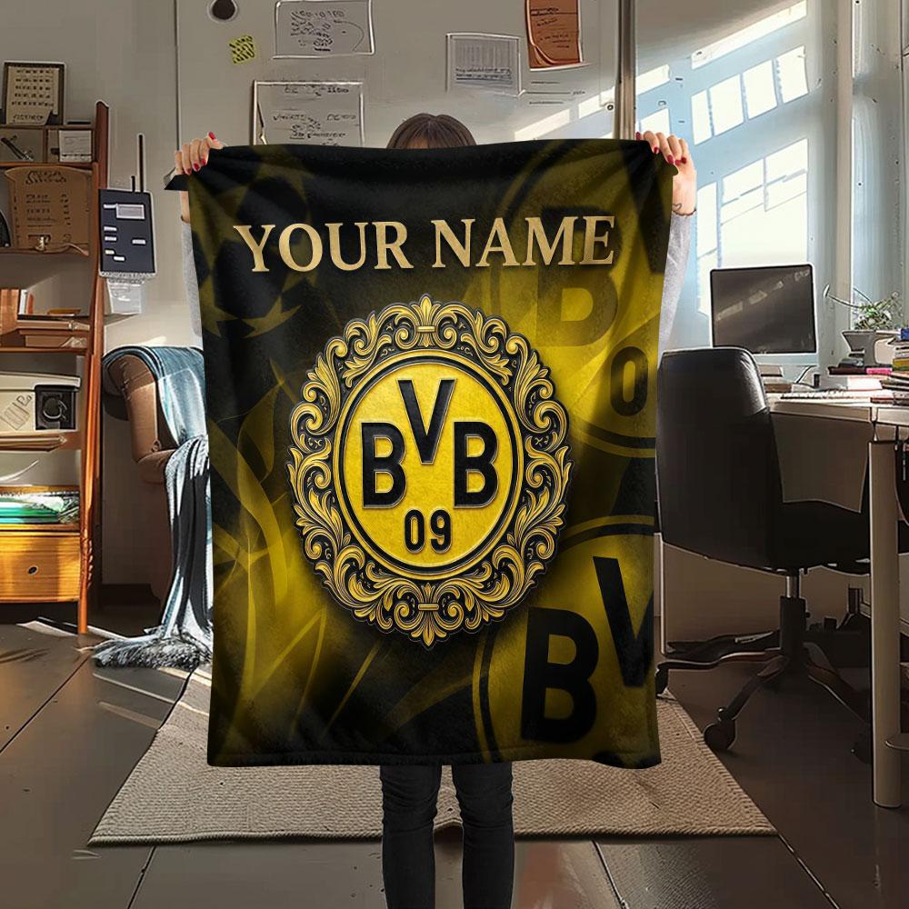 Custom Name,Borussia Dortmund Printed Flannel Blanket, Soft Throw for Bedroom Sofa, Washable, Christmas Present, Great Gift.
