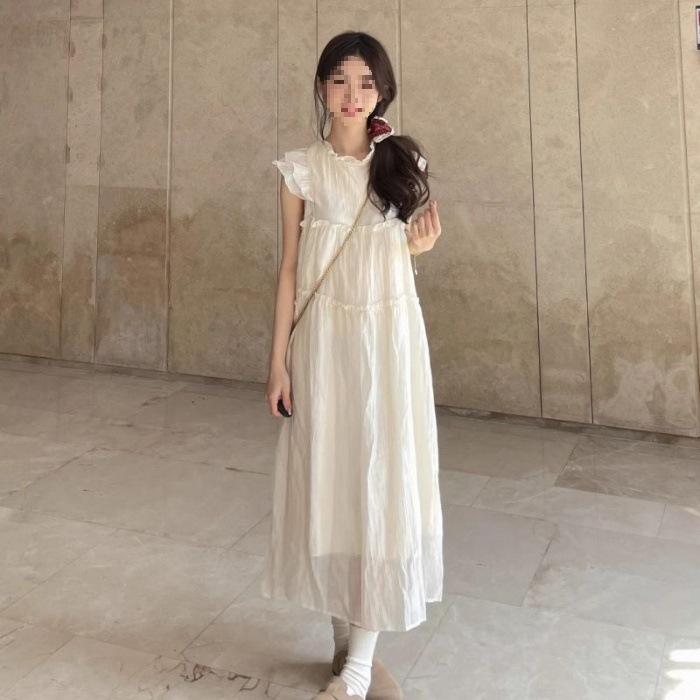 Sweet First Love Fairy Temperament Flying Sleeves Dress Schoolgirl Summer French Gentle Loose and Thin Medium and Long Dress