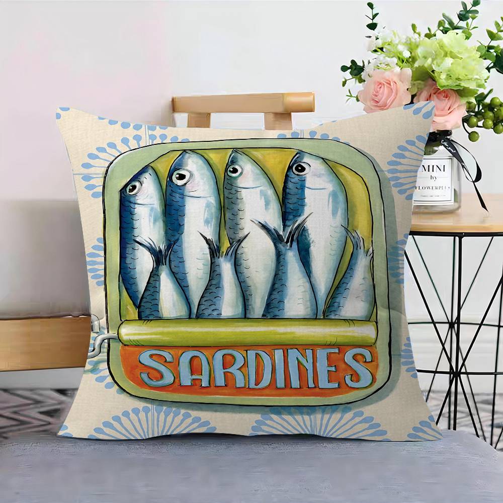 Colorful Sardine Lobster Fish Ocean Animal Pillow Cover For Bedroom Room And Living Room Sofa Decorative Cushion Cover