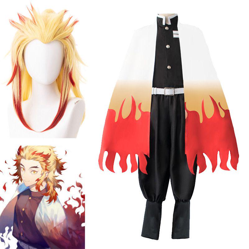 High-quality Demon Slayer Kimetsu No Yaiba Rengoku Kyoujurou Cosplay Costume Kimono Robe Suit Perfect For Halloween And Parties