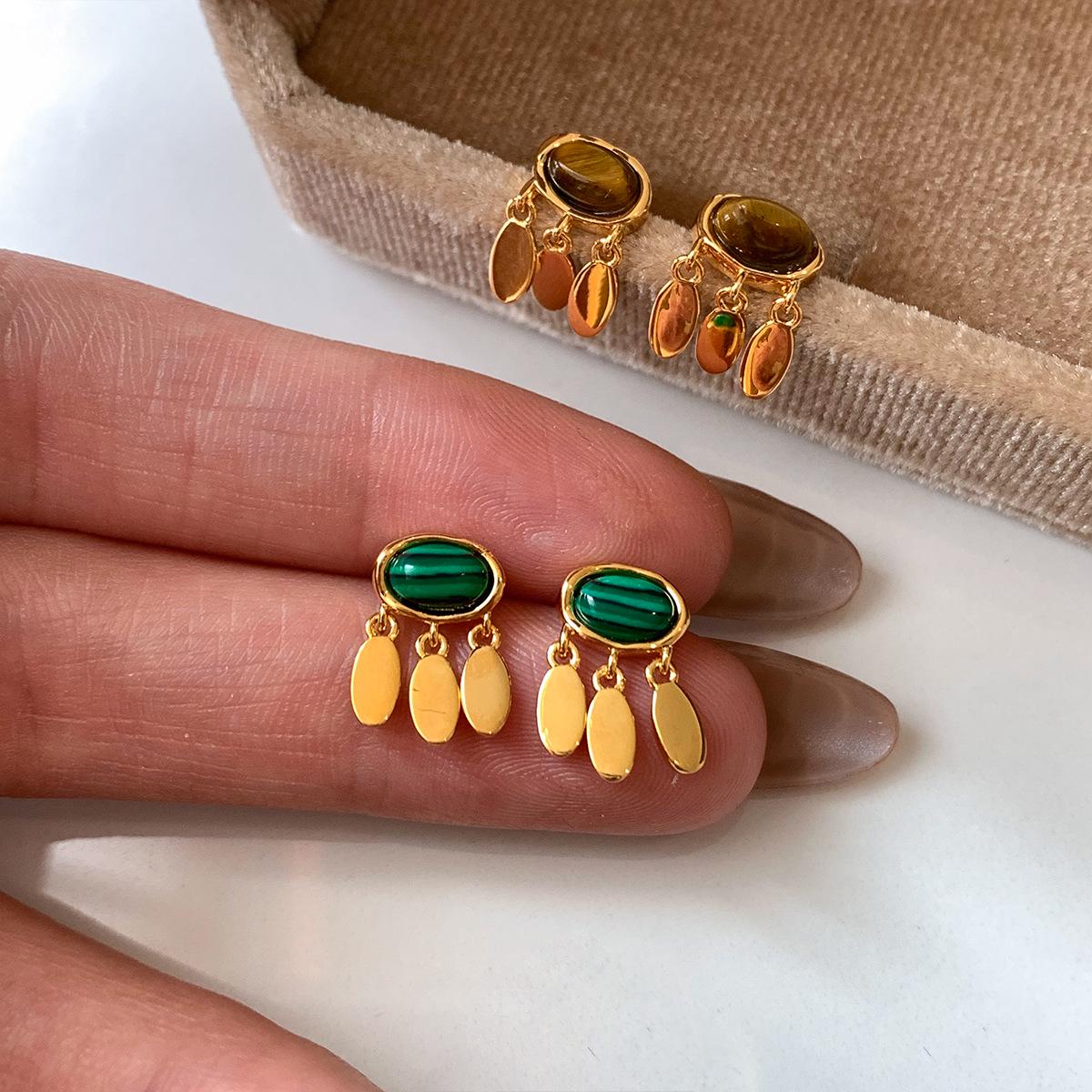 

Женские роскошные серьги-пусеты из стерлингового серебра с тигровым глазом и бирюзой