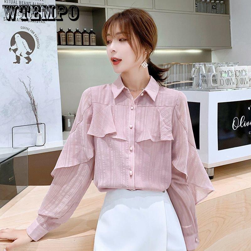Spring and Autumn Women's Shirt Chiffon Shirt Fashion Long Sleeve Shirt Korean Loose Western Blouse Women's Shirt