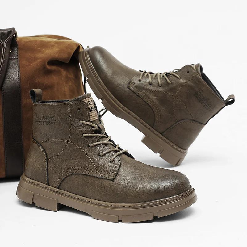 Golden Sapling New Genuine Leather Boots for Men Concise Ankle Boot Male Outdoor Non-slip Hiking Botas Climbing Shoes