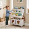 4-Tier Children's Bookshelf, Kids Bookcase with Book Holder and Fabric Drawer, White
