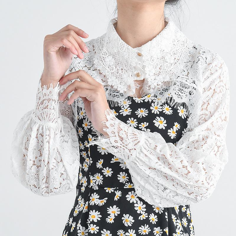 Womens Fake Collar Long Sleeve Shirt Layering Cover Up Anti Exposure Sun Protection Top for Dresses