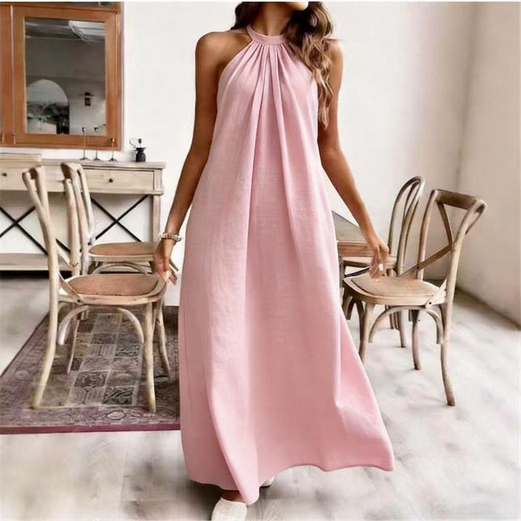 European and American style sexy neck halter dress solid color lazy loose dress, specially for elegant and long temperament