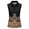 Camiseta Polo de Golf sin Mangas para Mujer con Cuello con Cremallera Estampado de Hojas Transpirable Camiseta sin Mangas Deportiva para Deportes y Actividades al Aire Libre