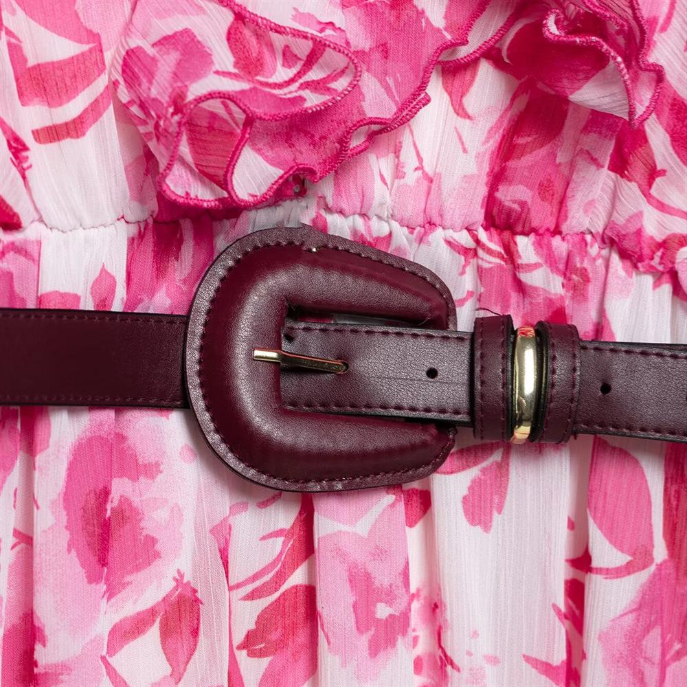 Spring/Summer 2025 Women's Floral V-Neck Dress - Slim Fit, Belted Waist