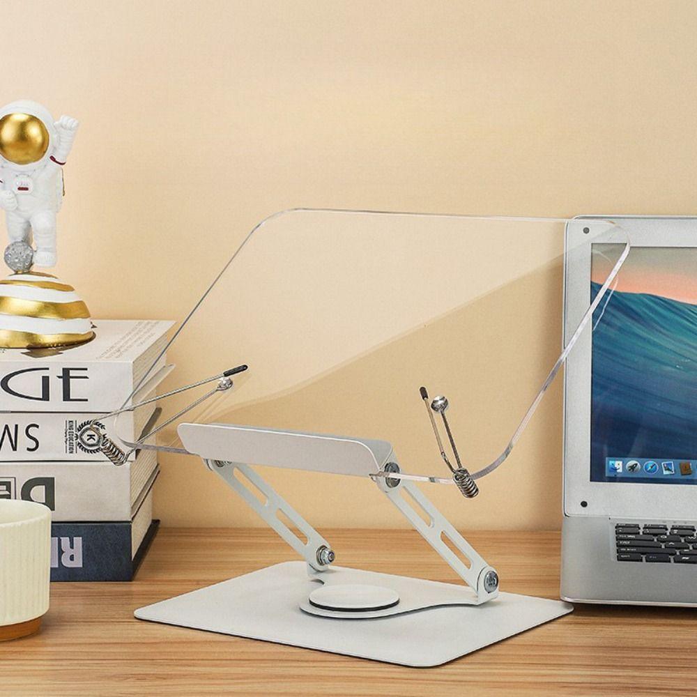 Adjustable Height Acrylic Book Stand 360° Rotating Base Elastic Page Clips Desktop Book Holder Hands Free Foldable