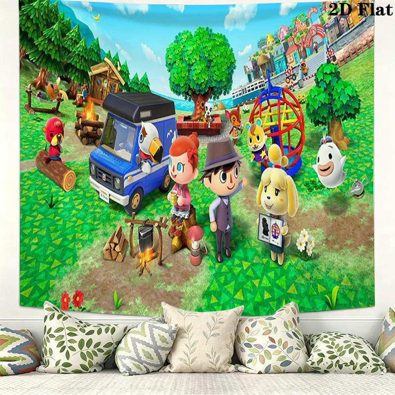 Animal Crossing Anime Wall Tapestry Aesthetic Wall Hanging Printed Fabric Blanket Decorative Tapestries for Bedroom Living Room Home Decor