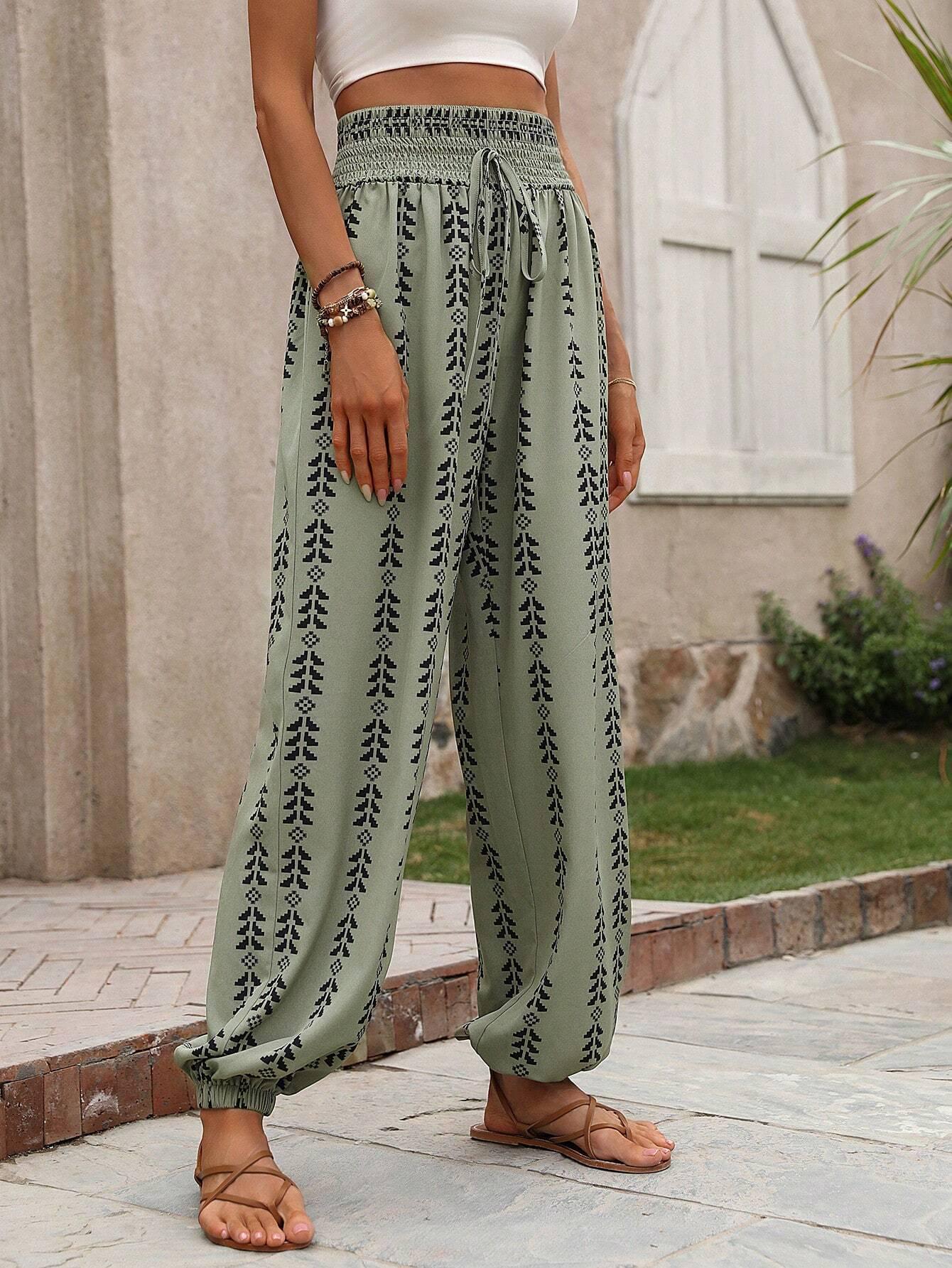 

TikToktemu Western Women s 2026 Spring/Summer Mesh Wide-Leg Lantern Casual Pants Small смарагдовий/зелений