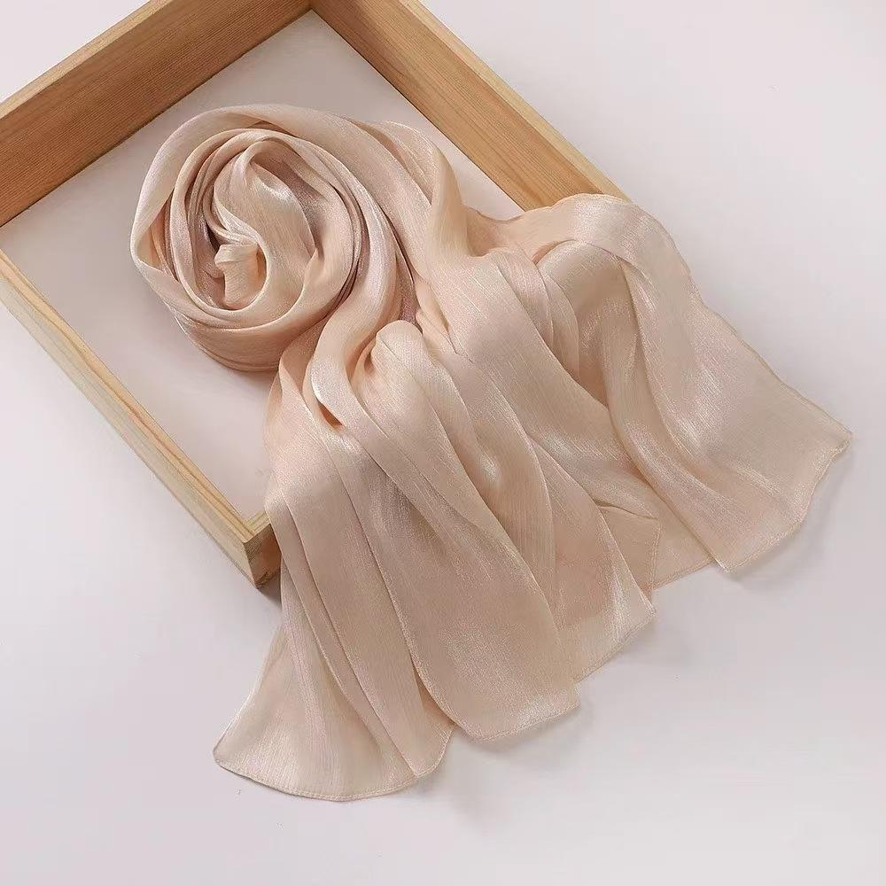 

Solid color island smooth wrinkled silk scarf evening dress wedding bridesmaid satin shawl scarf women s headscarf 170 X 70CM абрикосовый света