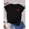 Red Heart Print T-Shirt, Casual Crew Neck Short Sleeve T-Shirt For Spring & Summer, Women's Clothing