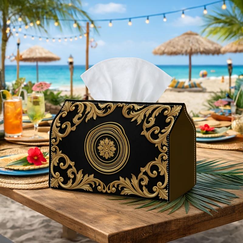 1pc Baroque Classic Tissue Box - Ornate Scroll Rosette Napkin Storage Box, Suitable for Rolls/Facial Tissues/Single Sheets, Two Sizes Available for Ho