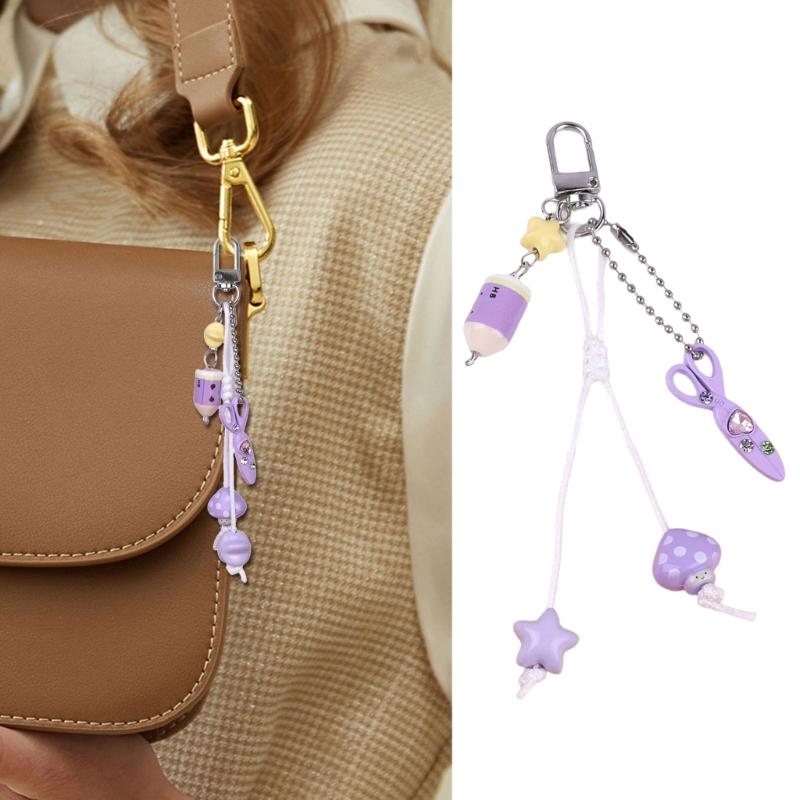 Cute Bag Charm Pendant Keyring Scissors,Pencil Braided Rope Keychain Bag Charm for Backpack Purse Handbag Decoration
