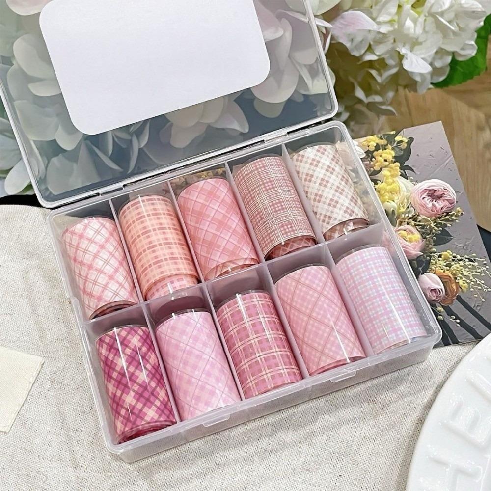 10 Rollen Karomuster Nail Art Aufkleber Rosa Gitter Maniküre Abziehbilder Nail Art Folie Nageldekoration