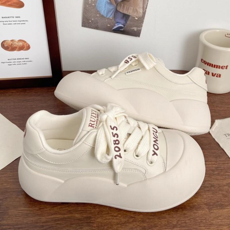 Mode 2025 Frühling Sommer Cremeweiße Klobige Sneaker Damen Hässlich Süße Plateauschuhe Koreanischer Stil Lässig Schick Trendig Alltag Slipper
