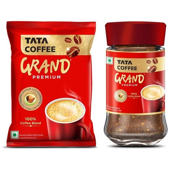 Tata Coffee Grand Premium Instant Coffee| 50g Jar & Tata Coffee Grand Premium Instant Coffee| 50G Pouch, Bag, Powder