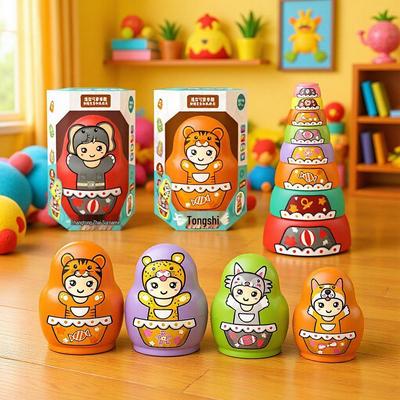 6-8 Layer Cartoon Nesting Dolls: Educational Stacking Toy for Color Recognition, Ages 3-6