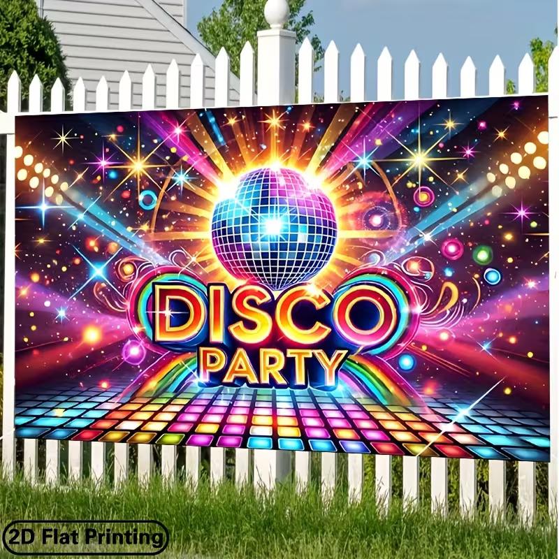 Disco Party Backdrop, 70s 80s Retro Disco Ball Neon Background Banner for Birthday & Themed Parties