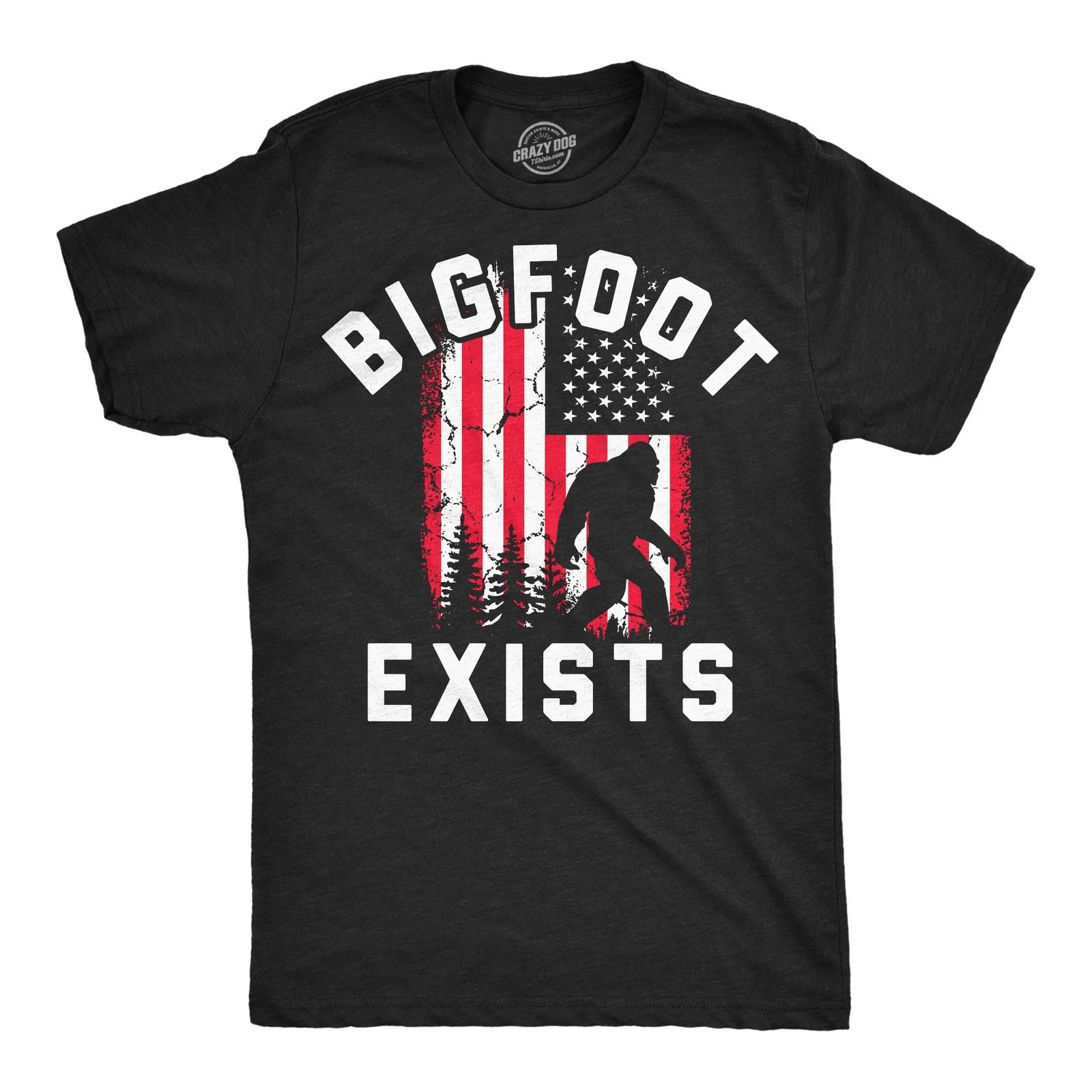 Mens Funny T Shirts Bigfoot Exists Sarcastic Sasquatch Tee For Men XXL