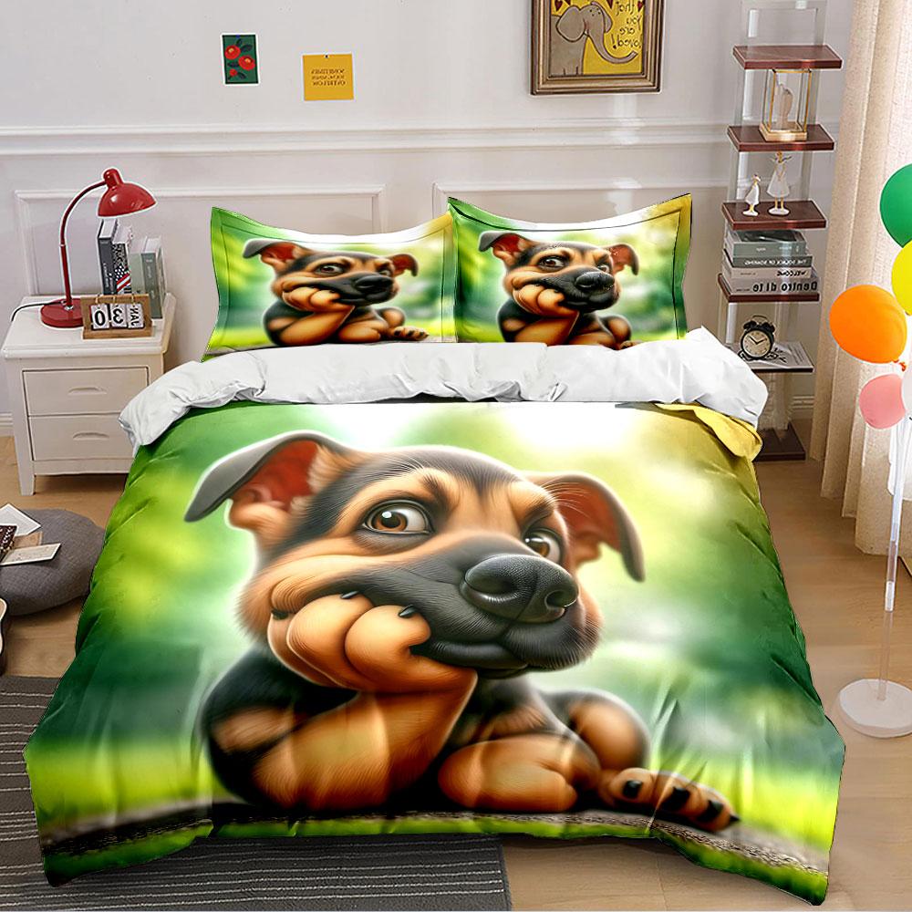 Cute Cartoon Puppy Design Bedding Duvet Cover Set (1*Duvet Cover 2*Pillowcases, Without Duvet Insert)