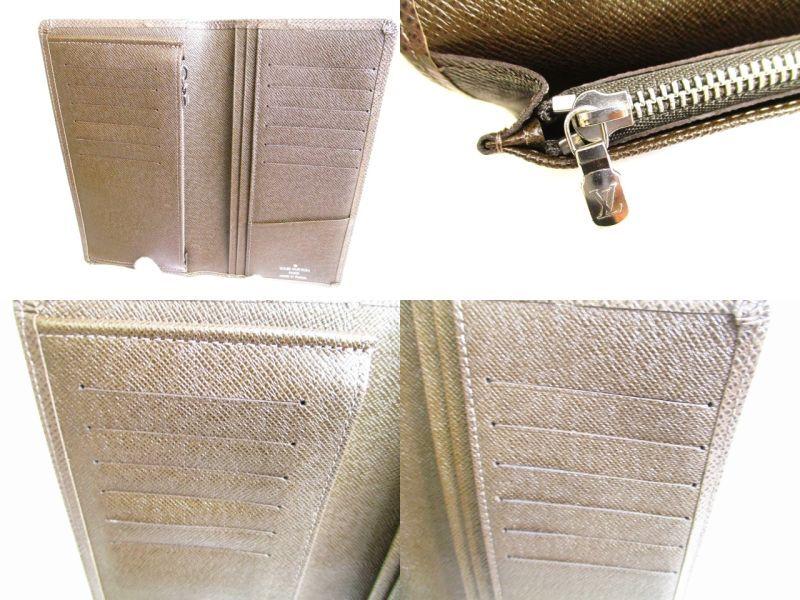 Authentic LOUIS VUITTON Dark Brown Taiga Leather Long Wallet Portefeuille Brazza #9498  Refurbished