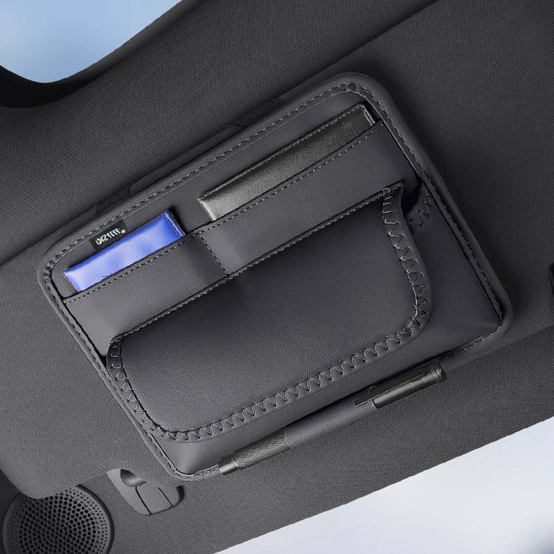 Car Sun Visor Organizer Universal Visor Panel Storage Bag PU Leahter Multi-Pocket Auto Storage Pouch Glasses Box