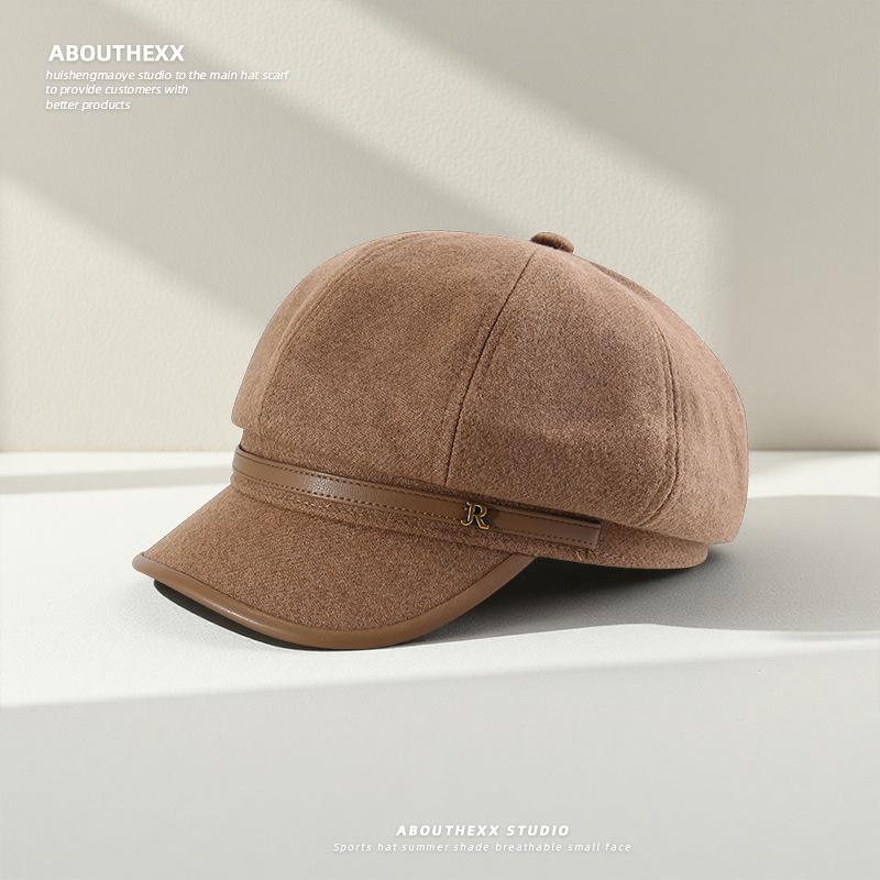 

Осенняя Новая Восьмиугольная Шляпа для Женщин Универсальный Берет Британский Стиль Ретро Подчеркивающая Лицо Маленькая Шерстяная Шляпа Газетчика Трендовая M（56-58cm）