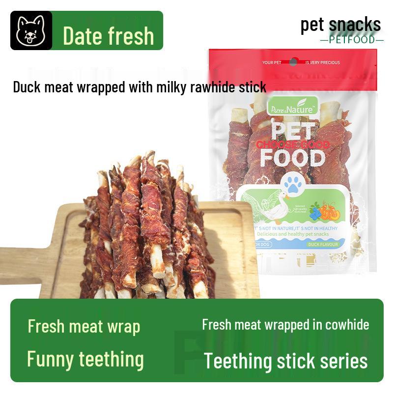 Pet Food Dog Snacks: Chicken, Duck & Beef Wrapped Rawhide Dental Chews 400g