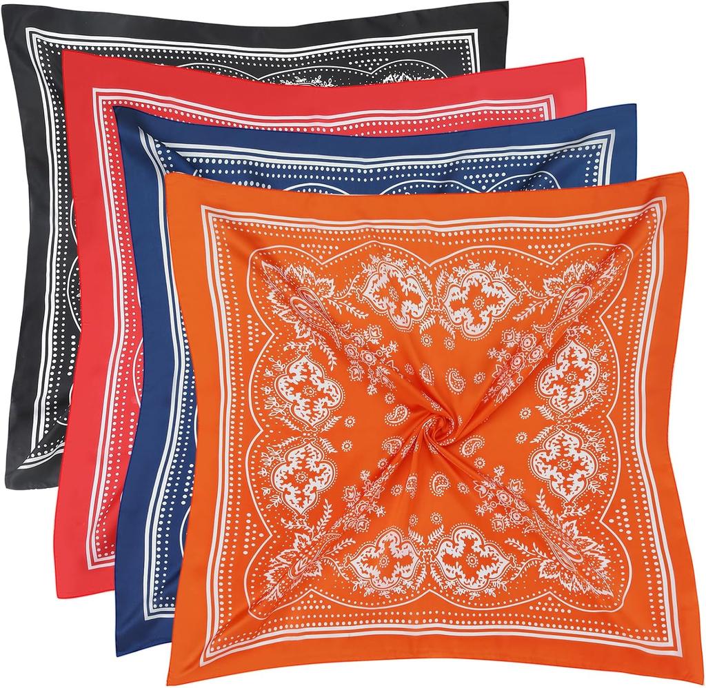 4 Pcs Large Bandanas Silk Square Head Scarfs Scarves Bandanas Neck Scarf Bandana For Women Girls
