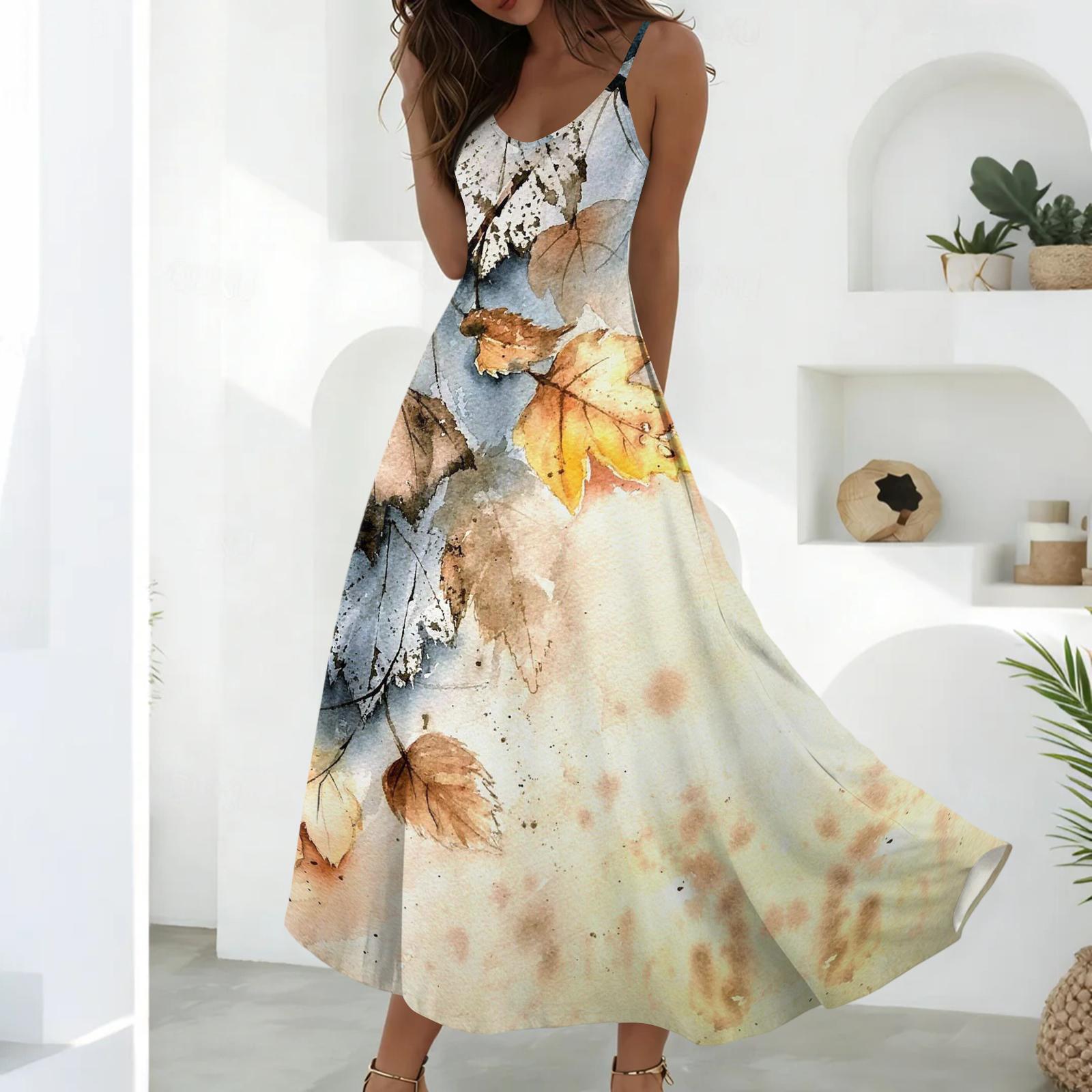 

Summer Dresses For Women Dresses Long Flowy A Line Sleeveless Sundresses With Pockets XL жовтий