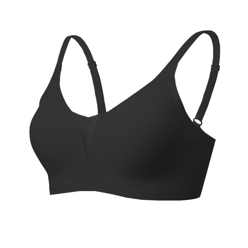 Seamless Wireless Bra for Women with V-Neck Mesh Back Comfort Breathable Everyday Lingerie S чёрный