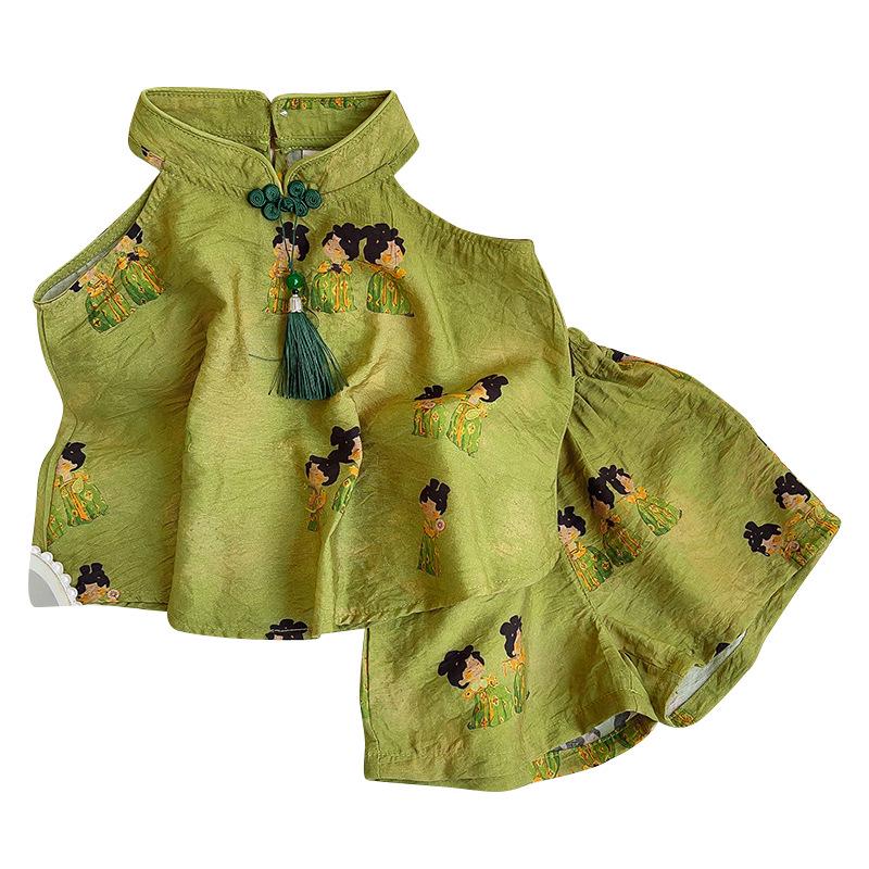 Girls' Chinese-Style Camisole and Shorts Set - Summer Collection