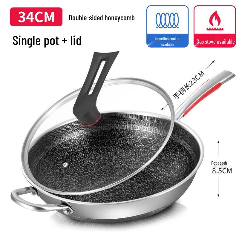 KATA 316L Stainless Steel 3-Ply Non-Stick Wok with Glass Lid