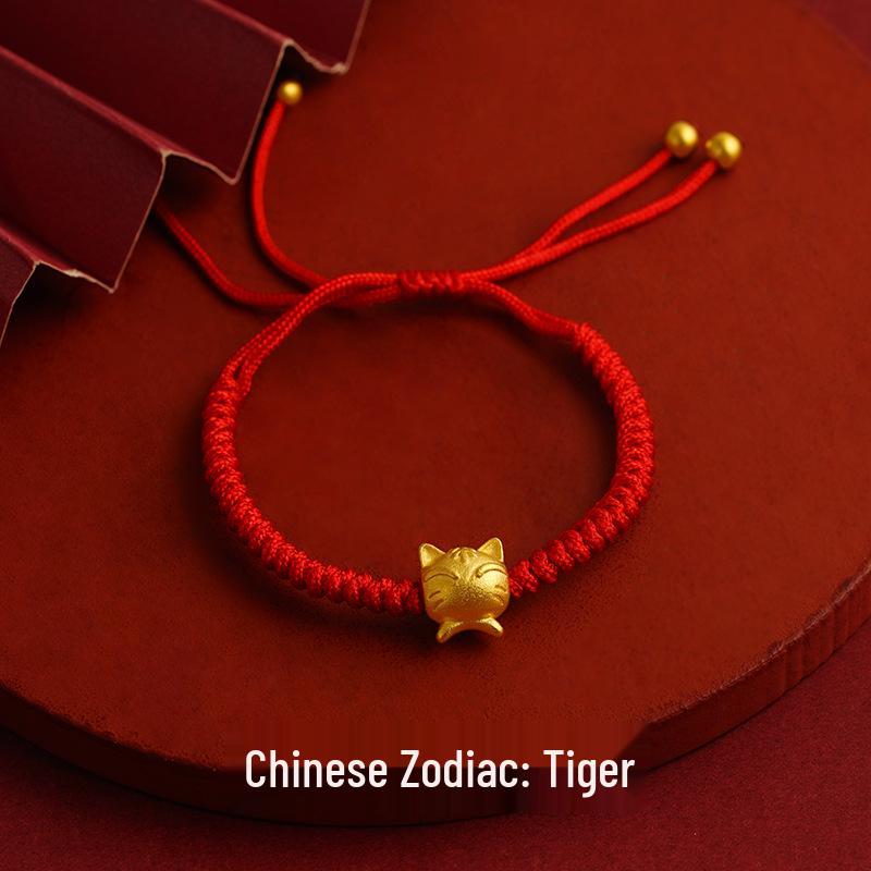Long-lasting Sand Gold Zodiac Red Rope Bracelet - Chinese Style Couples & Besties Dragon Year Accessory