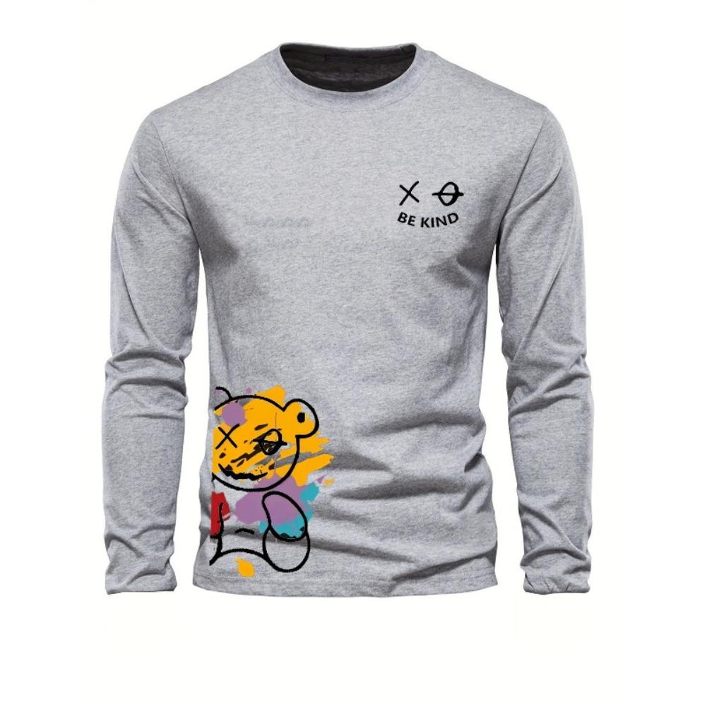 Casual Printed Simple Top Fashionable Loose Long-sleeved Crew Neck T-Shirts Men’s