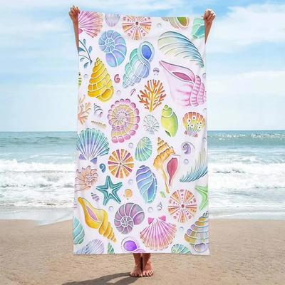 Sea and Shell Printed 3D Printed Microfiber Soft Water Absorbing Breathable for Girl Kids Decorative Cartoon Beach Towel